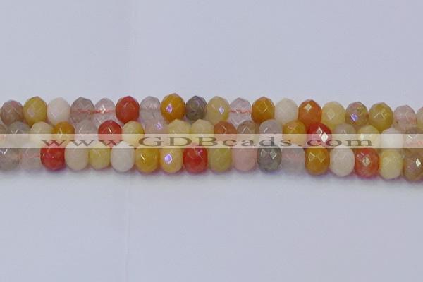 CRB1822 15.5 inches 6*10mm faceted rondelle mixed rutilated quartz beads