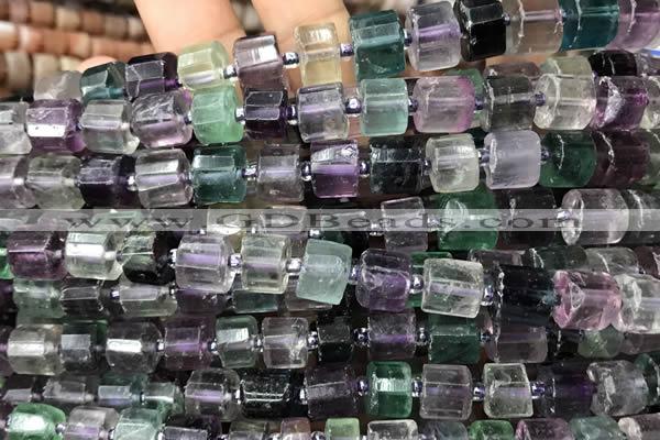 CRB2047 15.5 inches 11mm - 12mm faceted tyre fluorite gemstone beads