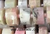 CRB2071 15.5 inches 9mm - 10mm faceted tyre pink opal beads