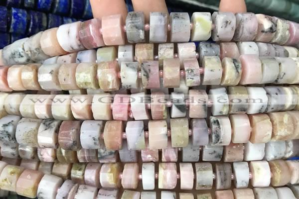 CRB2071 15.5 inches 9mm - 10mm faceted tyre pink opal beads