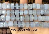 CRB2186 15.5 inches 9mm - 10mm faceted tyre blue chalcedony beads