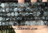 CRB2192 15.5 inches 10mm - 11mm faceted tyre black rutilated quartz beads