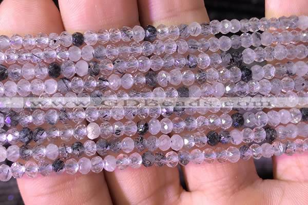 CRB2604 15.5 inches 2*3mm faceted rondelle black rutilated quartz beads