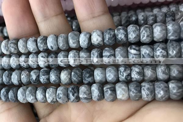 CRB5160 15.5 inches 5*8mm faceted rondelle grey picture jasper beads