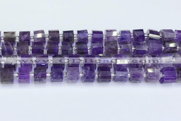 CRB5602 15.5 inches 7mm - 8mm faceted tyre amethyst beads