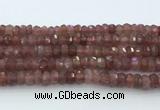 CRB5623 15.5 inches 6*10mm faceted rondelle strawberry quartz beads