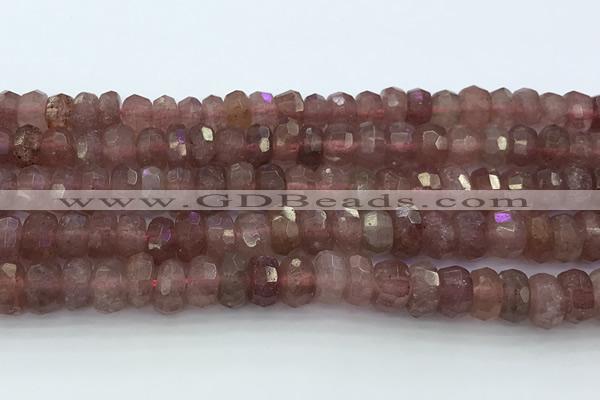 CRB5623 15.5 inches 6*10mm faceted rondelle strawberry quartz beads