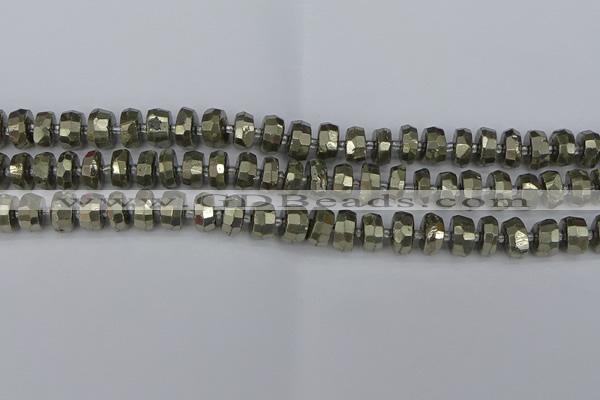 CRB597 15.5 inches 6*10mm faceted rondelle pyrite beads