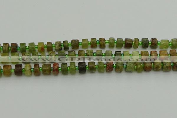 CRB664 15.5 inches 5*8mm tyre green garnet gemstone beads