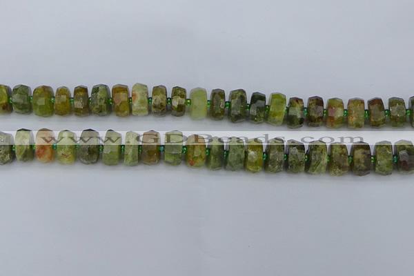 CRB850 15.5 inches 6*10mm faceted rondelle green garnet beads