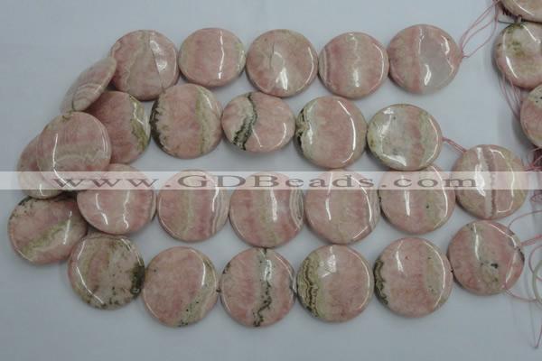 CRC158 15.5 inches 30mm flat round Argentina rhodochrosite beads