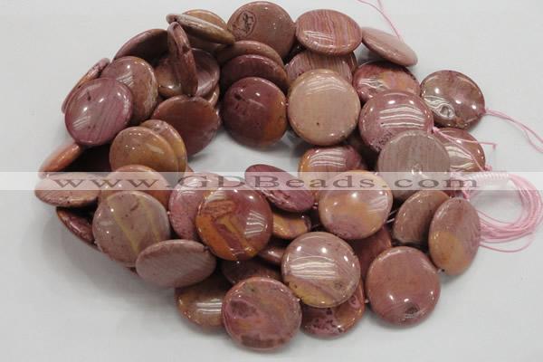 CRC76 15.5 inches 30mm flat round rhodochrosite gemstone beads