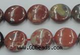 CRE07 16 inches 15mm flat round natural red jasper beads wholesale