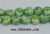 CRF196 15.5 inches 10mm flat round dyed rain flower stone beads