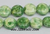 CRF198 15.5 inches 14mm flat round dyed rain flower stone beads