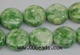 CRF199 15.5 inches 16mm flat round dyed rain flower stone beads