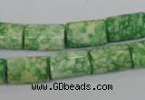 CRF218 15.5 inches 10*15mm flat tube dyed rain flower stone beads