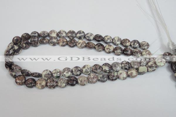 CRF235 15.5 inches 10mm flat round dyed rain flower stone beads