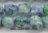 CRF368 15.5 inches 11*12mm skull dyed rain flower stone beads