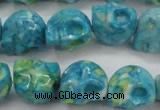 CRF369 15.5 inches 11*12mm skull dyed rain flower stone beads