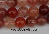 CRH602 15.5 inches 8mm round red rabbit hair quartz beads