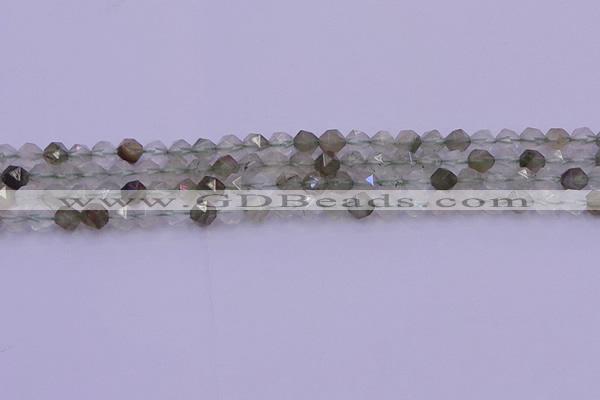 CRH611 15.5 inches 6mm faceted nuggets green rabbit hair beads