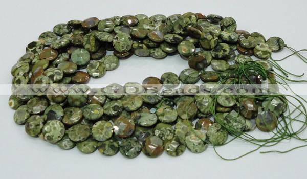 CRH84 15.5 inches 12mm faceted flat round rhyolite beads wholesale