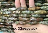 CRI115 15.5 inches 10*30mm faceted rice rhyolite gemstone beads