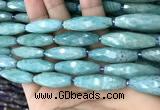 CRI120 15.5 inches 10*30mm faceted rice amazonite gemstone beads