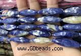 CRI121 15.5 inches 10*30mm faceted rice sodalite gemstone beads