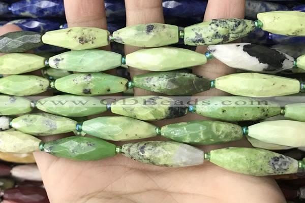 CRI149 15.5 inches 10*30mm faceted rice green chrysotine beads