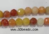 CRJ402 15.5 inches 8mm faceted round red & yellow jade beads