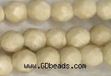 CRJ626 15.5 inches 4mmm faceted round white fossil jasper beads