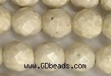 CRJ627 15.5 inches 6mm faceted round white fossil jasper beads