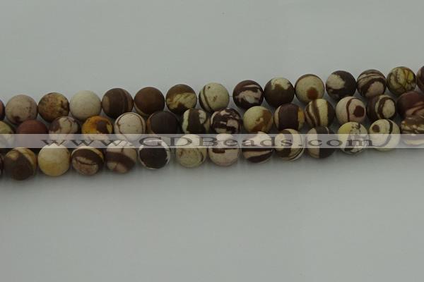 CRO1074 15.5 inches 12mm round matte brown zebra jasper beads