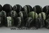 CRO1122 15.5 inches 8mm round matte green silver line jasper beads