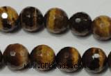 CRO785 15.5 inches 14mm faceted round yellow tiger eye beads wholesale