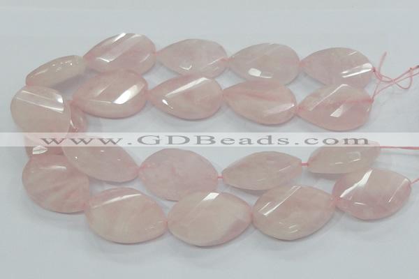 CRQ103 15.5 inches 30*40mm twisted teardrop natural rose quartz beads