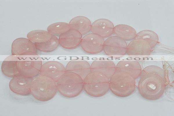 CRQ111 15.5 inches 30mm faceted coin natural rose quartz beads