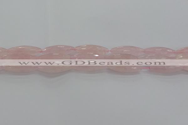 CRQ195 15.5 inches 10*30mm faceted rice natural rose quartz beads