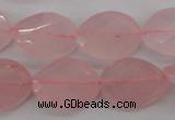 CRQ375 15.5 inches 15*20mm faceted & twisted oval rose quartz beads