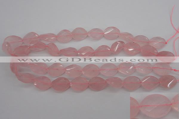 CRQ375 15.5 inches 15*20mm faceted & twisted oval rose quartz beads