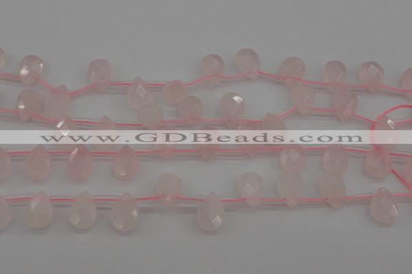 CRQ378 15.5 inches 8*12mm faceted briolette rose quartz beads