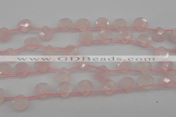 CRQ379 15.5 inches 10*10mm faceted briolette rose quartz beads