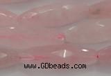 CRQ381 15.5 inches 10*30mm faceted rice rose quartz beads