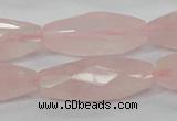 CRQ41 15.5 inches 14*32mm faceted rice natural rose quartz beads