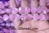 CRQ434 15.5 inches 14*14mm faceted heart rose quartz beads wholesale