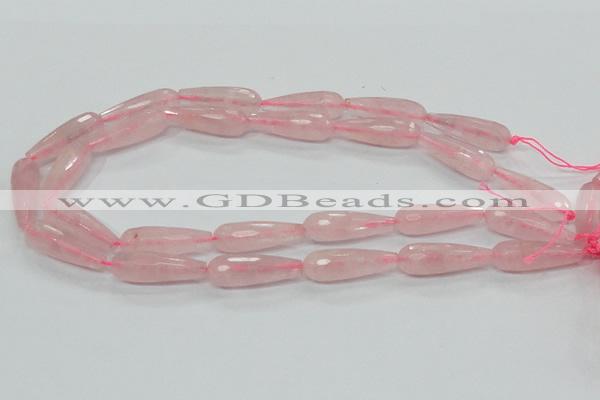 CRQ45 15.5 inches 10*30mm faceted teardrop natural rose quartz beads