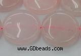 CRQ605 15.5 inches 25mm flat round rose quartz beads wholesale