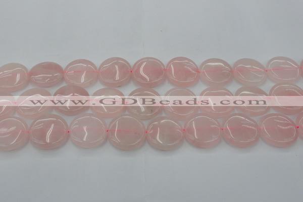 CRQ605 15.5 inches 25mm flat round rose quartz beads wholesale